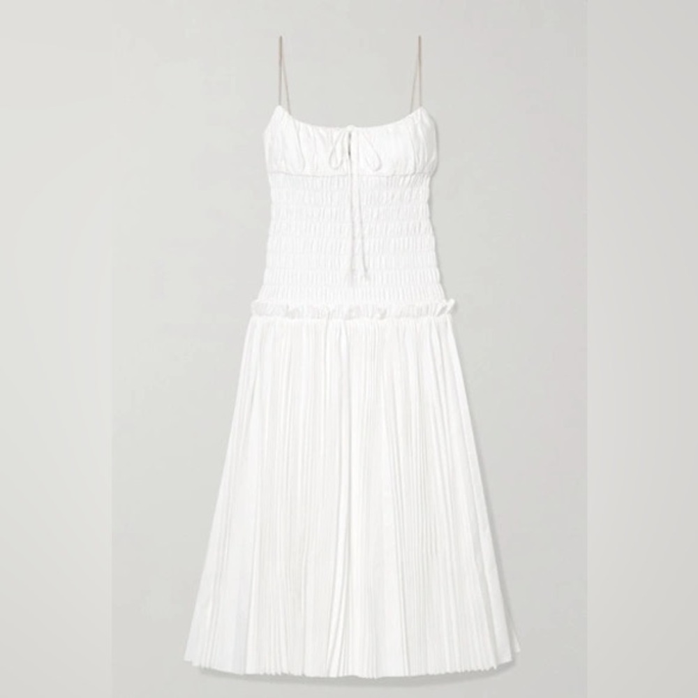 KHAITE Delphine White Pleated Midi Dress - Picture 8 of 9